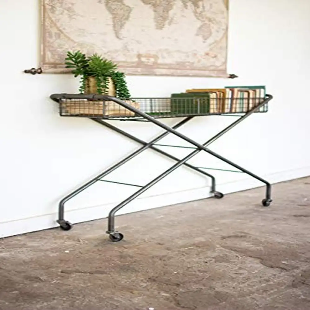 Metal Rolling Basket Cart Console Storage Gray Finish 14"x7"x53" Fun Functional Versatile Decor Complement Unique One Size
Metal Rolling Basket Cart Console Storage Gray Finish 14"x7"x53" Fun Functional Versatile Decor Complement Unique One Size