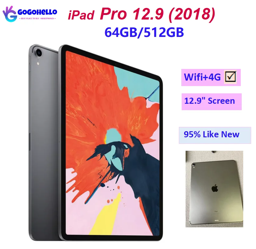 

Original Apple iPad Pro 12.9 (2018) 3rd Gen Wifi+4G cellular 64GB/512GB 12.9inch LCD Screen Face ID A Grade 95% Like New