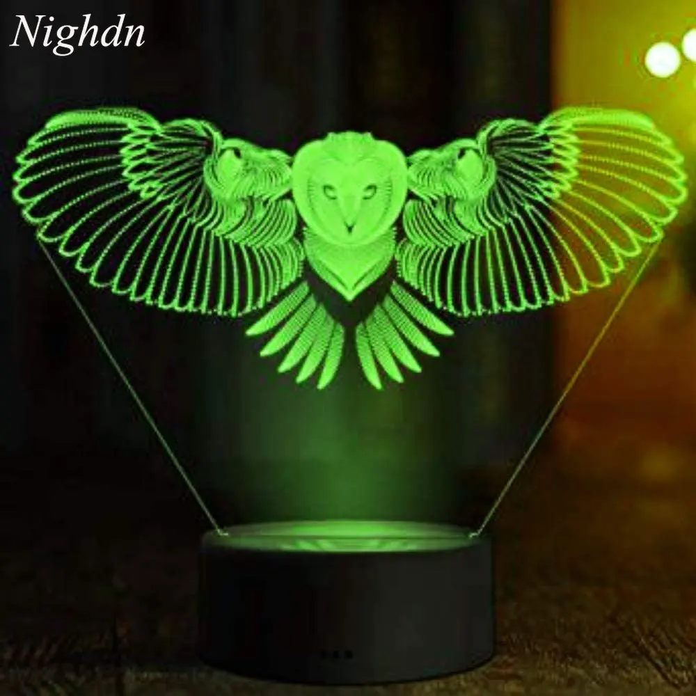 

3D Owl Eagle Lamp Illusion Night Light 16 Color Changing Remote Control Nightlights Table Desk Decoration Lamps Birthday Gifts