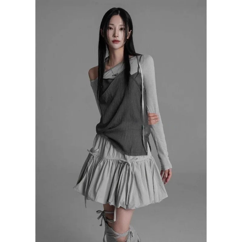 

2024 New Niche Design Sweet Pleated Skirt Women’s Summer Korean-style Fashion Gothic Loose Joker High Waist Black Skirt Women