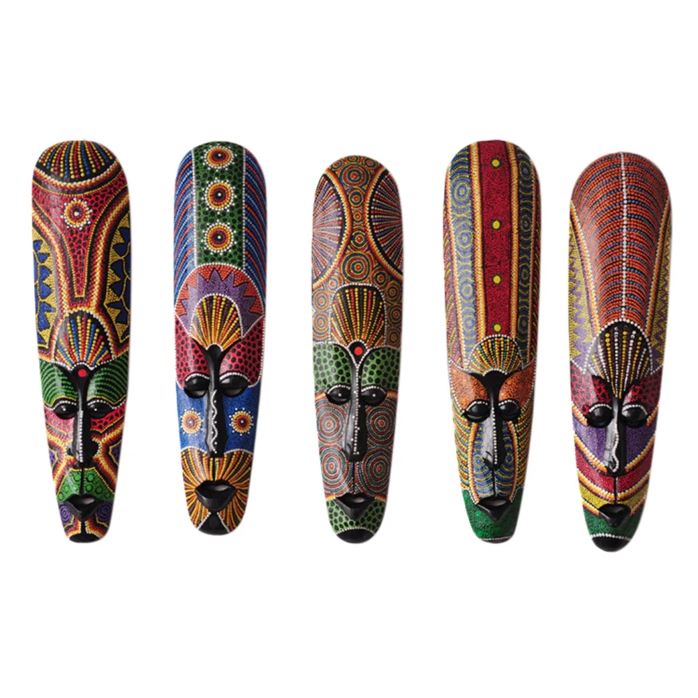 

Wooden Mask Wall Hanging Solid Wood Carving Painted Facebook Wall Decor Bar Home Decorations African Totem Mask Crafts A