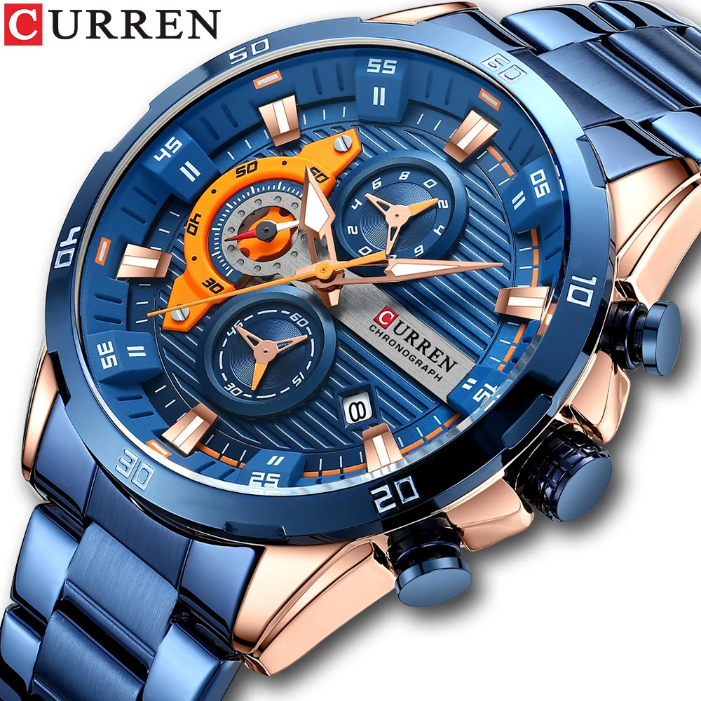 

Fashion Curren Top Brand Men's Sport Quartz Luxury Full Stainless Steel With Luminous Chronograph Wristwatches Relogio Masculino