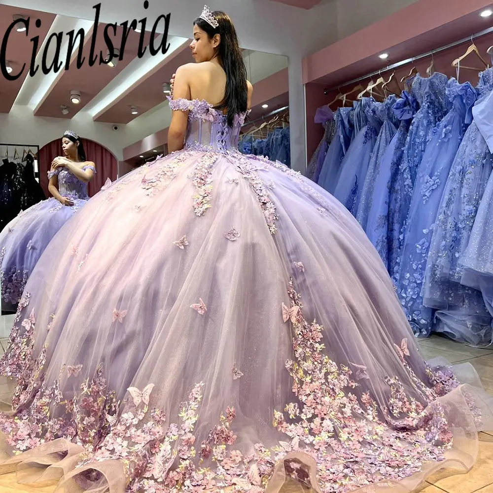 Lilac Illusion 3D Flowers Quinceanera Dresses Ball Gown Off The Shoulder Appliques Lace Princess for Sweet 15 Birthday
Lilac Illusion 3D Flowers Quinceanera Dresses Ball Gown Off The Shoulder Appliques Lace Princess for Sweet 15 Birthday