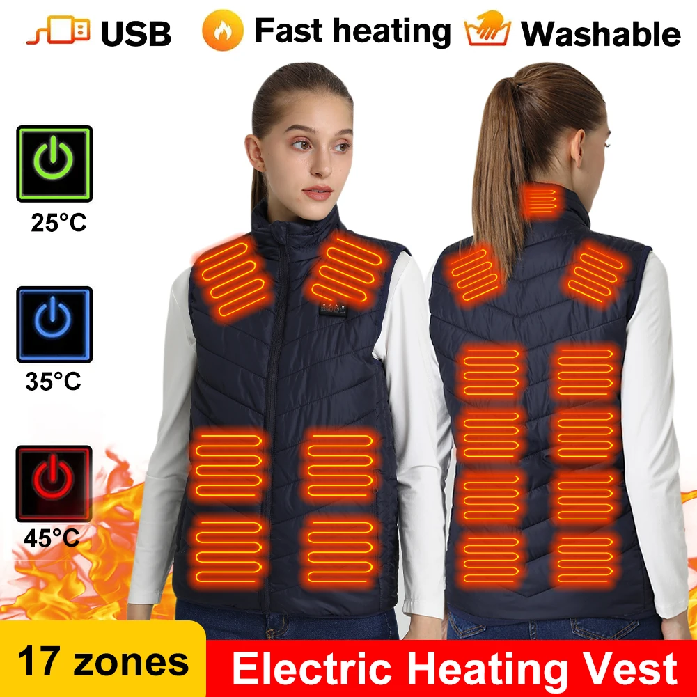 17 Heating Zones Electric Heated Vest 3 Speed Adjustable Intelligent Heating Thermal VestJacket Winter Body Warmer For Men Women
17 Heating Zones Electric Heated Vest 3 Speed Adjustable Intelligent Heating Thermal VestJacket Winter Body Warmer For Men Women