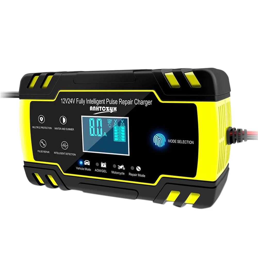 

Anhtczyx Full Automatic Smart Battery Charger 12/24V 8A Pulse Repair Charger with LCD Digital Display Power Chargers UK Plug