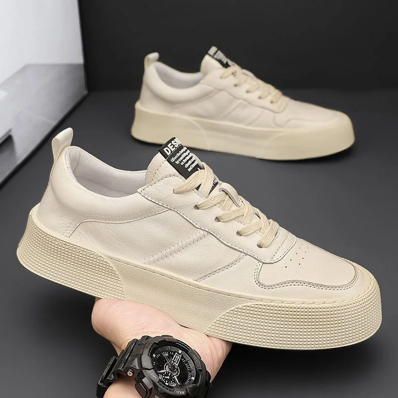 

Spring New Men's Vulcanized Shoes Fashion Men Leather Casual Shoes Wear-resistant Anti-slip Thick-soled Sneakers Tenis Masculino