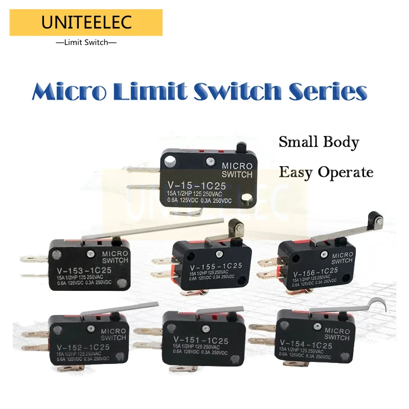 

5pcs/lot Microswitch Stroke Limit Switch V-15-1C25 / V-151-1C25 / V-152-1C25 / V-153-1C25 / V-154-1C25 / V-155-1C25 / V-156-1C25