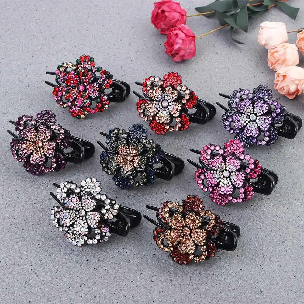 

Elegant Vintage Female Hairpin Acrylic Hair Clip Ponytail Holder Flower Duckbill Clip Rhinestone Hair Claw Hair Accessories