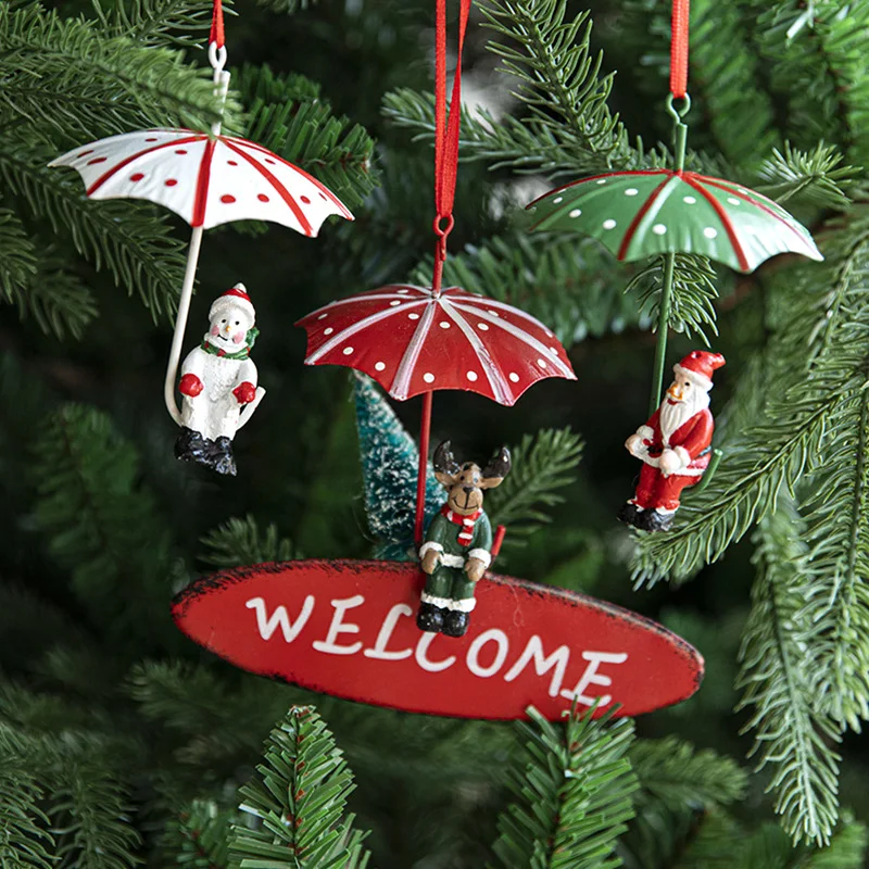 

Creative Nordic Iron Art Christmas Tree Pendant Ornaments Funny Umbrella Santa Claus Snowmen Elk Hangings Xmas Party Home Decor