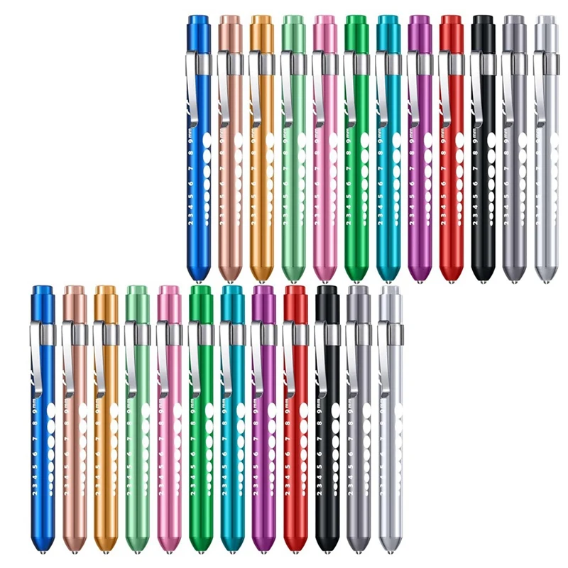

24 Pack C For Nurse Reusable Pen Light With Pupil Gauge, Colorful Nurse Parts Accessories With Pocket Clip