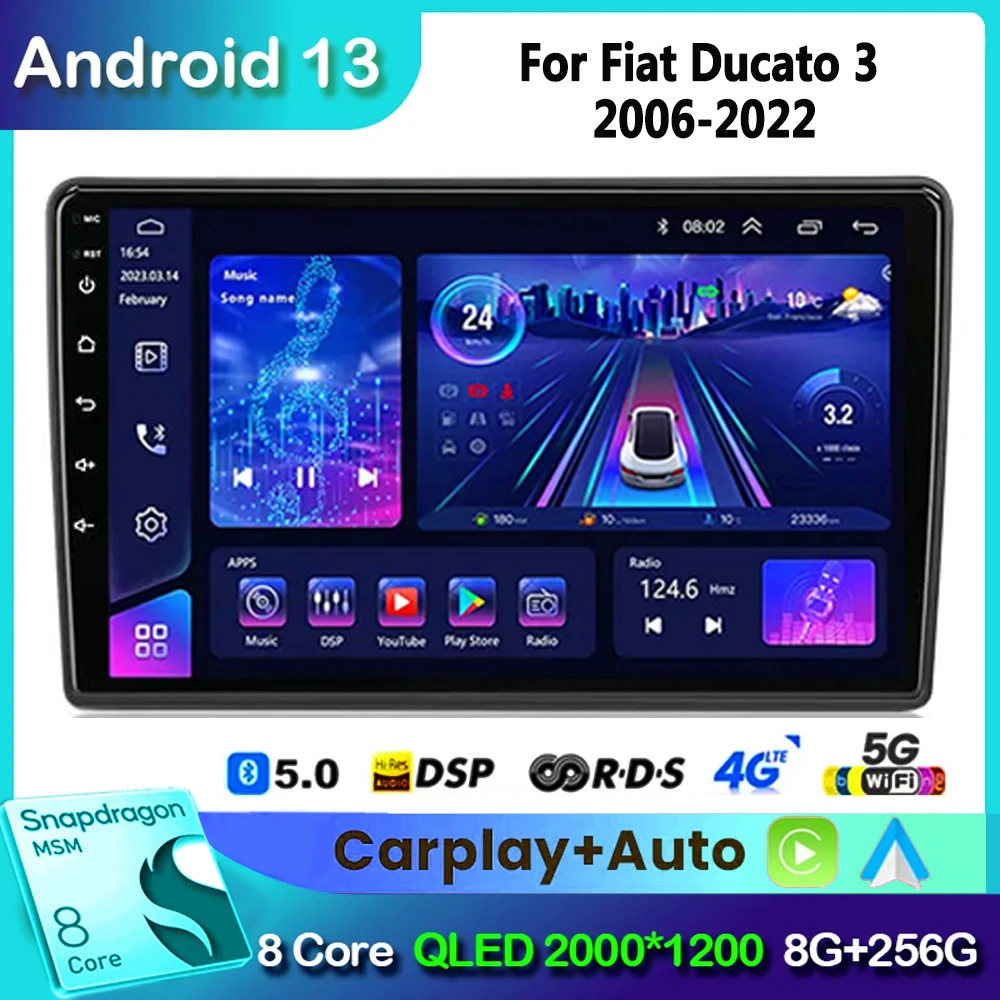 

For Fiat Ducato 2006-2022 Android 13 Car Radio Multimedia Player Navi GPS RDS DSP IPS Stereo BT 2 Din Octa Core Carplay