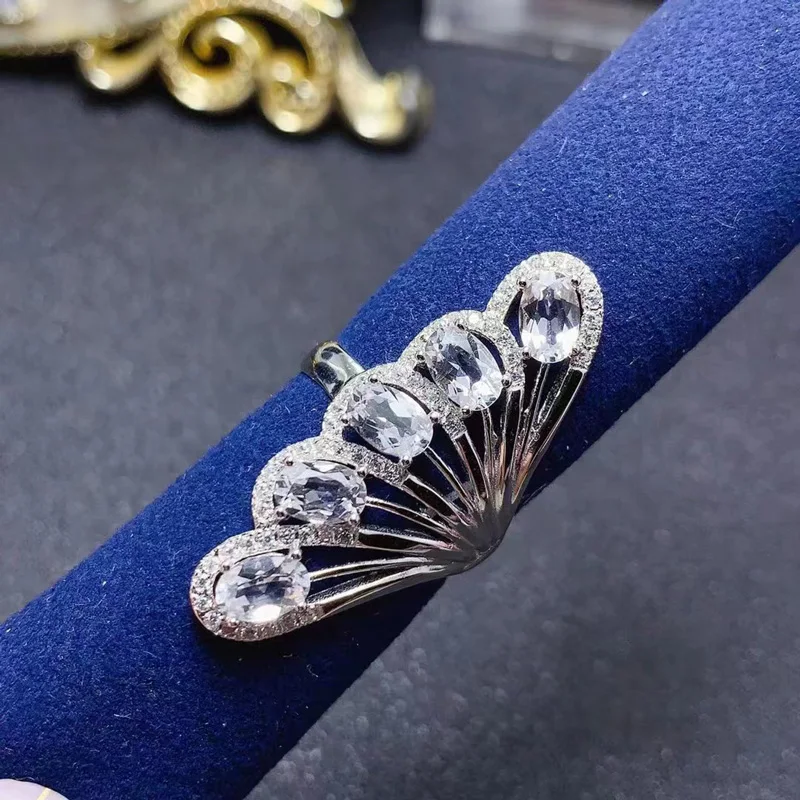 

Кольцо с натуральным белым топазом 4 мм * 6 мм, полное ювелирное изделие с топазом 925 карат, кольцо из серебра пробы с драгоценным камнем и золотым покрытием