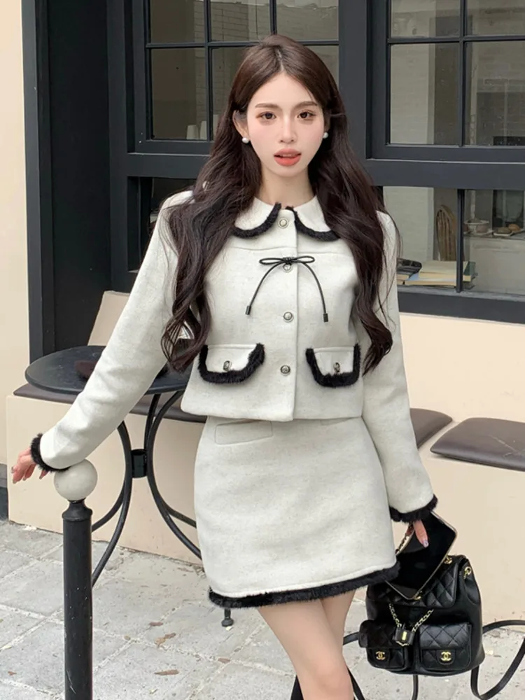 New Autumn Winter Lazy Sweet Wool Two Piece Set For Women Korean Fashion Coat + Skirt Suits French Small Fragrance 2 Piece Sets
New Autumn Winter Lazy Sweet Wool Two Piece Set For Women Korean Fashion Coat + Skirt Suits French Small Fragrance 2 Piece Sets