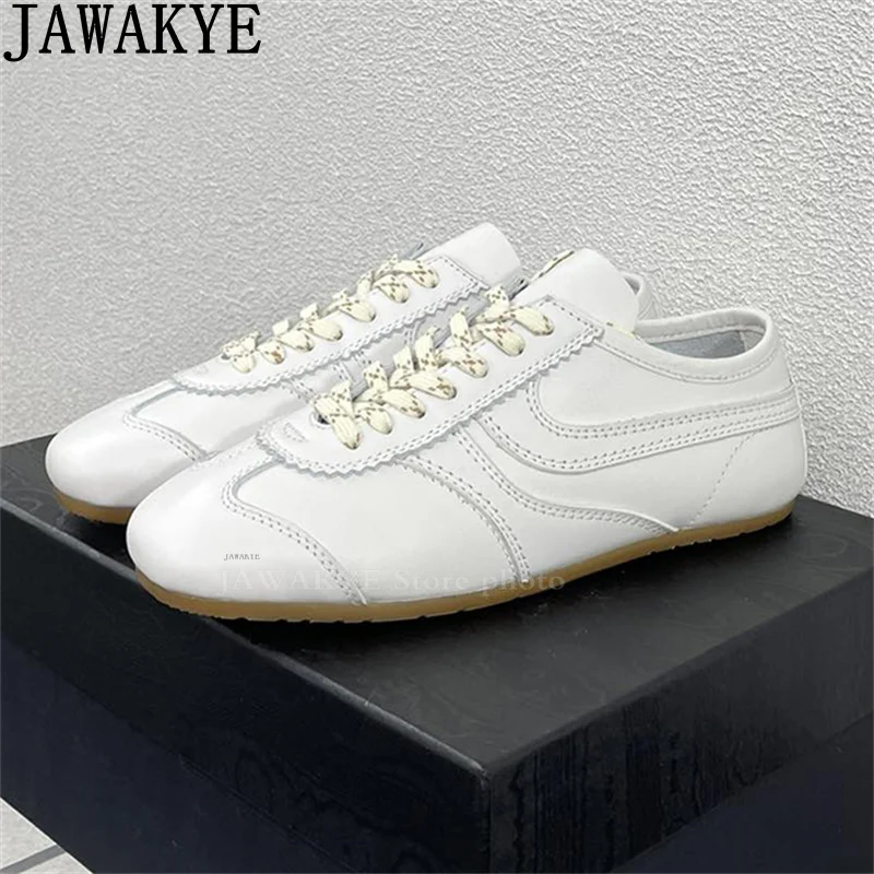 

New Lovers Casual Lace up Sneakers Flat Shoes Women Real Leather Splicing Runway Shoes Round toe Comfort Trainer Walk Shoes Men