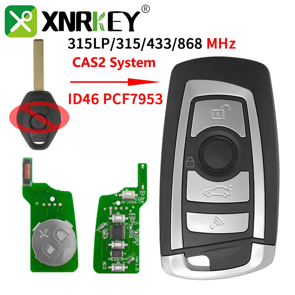 

XNRKEY 4 Button CAS2 Car Remote Key For BMW 3 5 7 Series M5 X3 X5 E65 CAS2 System ID46 PCF7953 315/434/868MHz Modified Flip