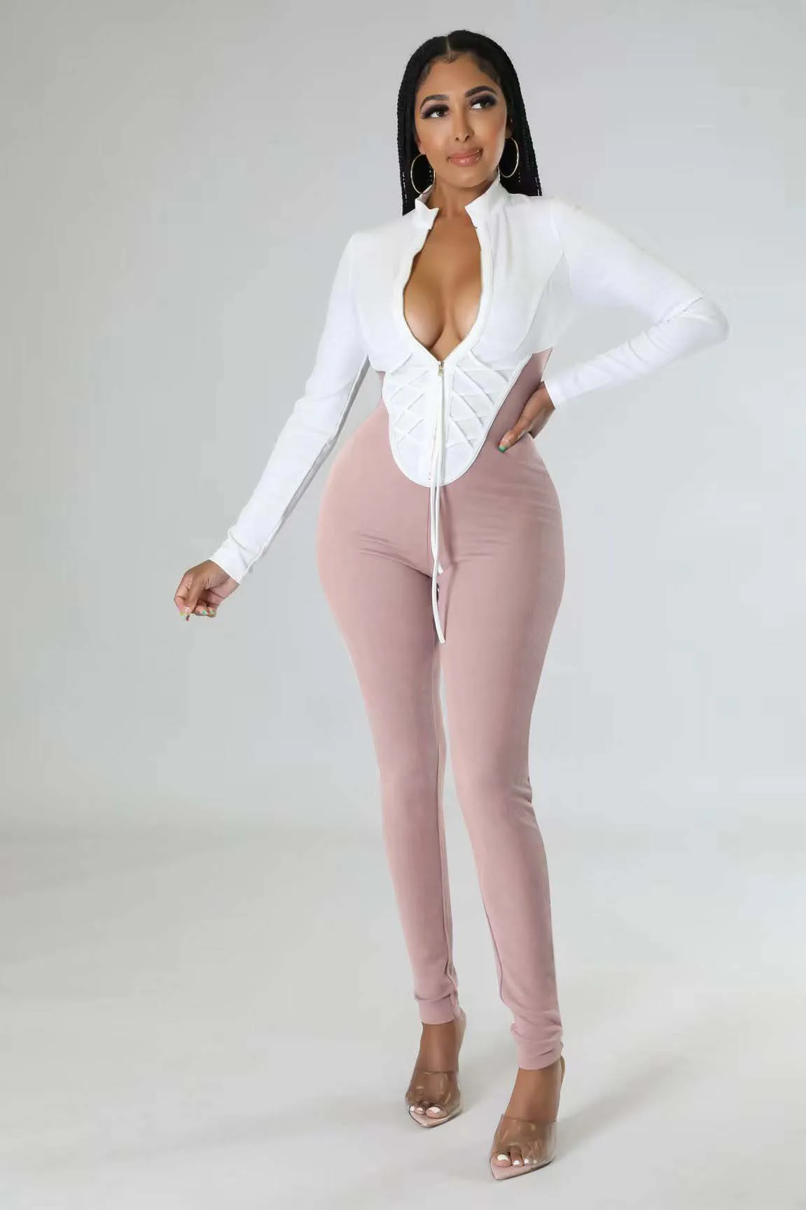 Color Block Patchwork Jumpsuit Fake Two Piece Set Sexy Zipper V Neck Long Sleeve Pants Skinny Club Romper One-pieces Overalls
Color Block Patchwork Jumpsuit Fake Two Piece Set Sexy Zipper V Neck Long Sleeve Pants Skinny Club Romper One-pieces Overalls