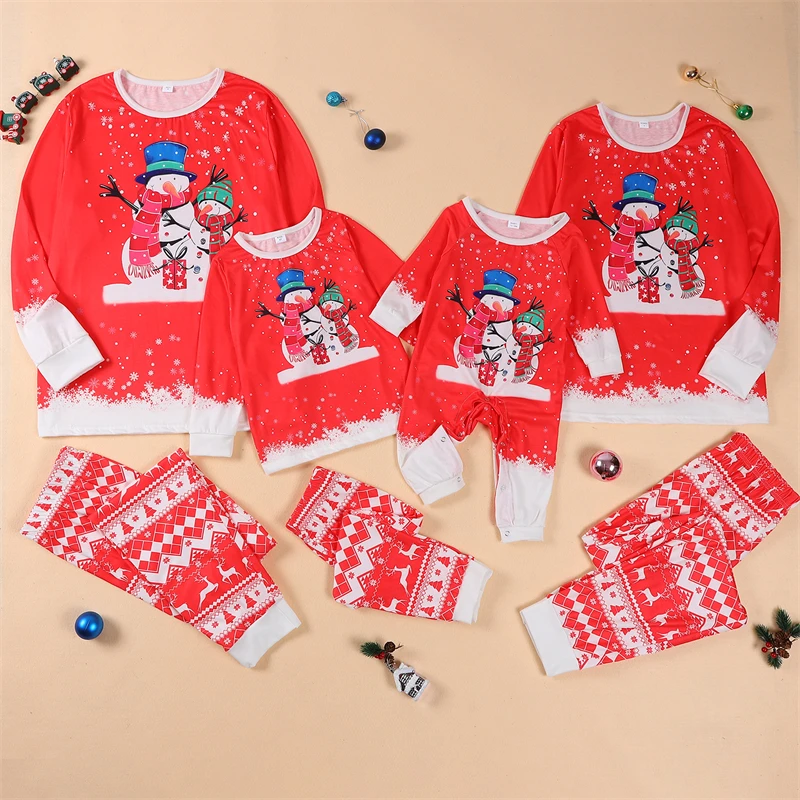 

2023 Christmas Family Matching Outfits Look Snowman Father Mother Kids & Baby Pajamas Sets Daddy Mommy and Me Xmas Pj's Clothes
