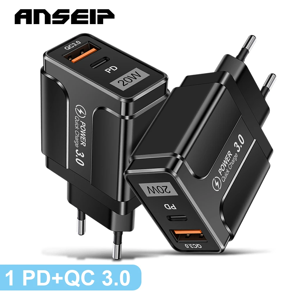 

ANSEIP Quick Charge 3.0 QC PD 20W USB Charger QC3.0 USB Type C Fast Charge plug for iPhone 13 12 Xiaomi Huawei Phone PD Charger