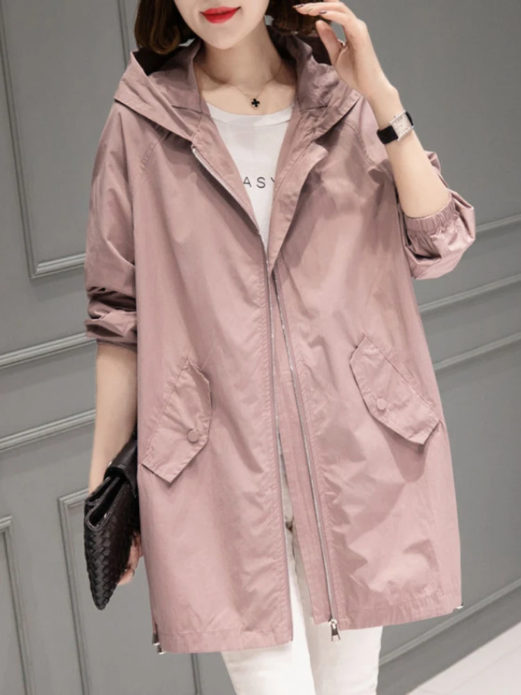 

Женский Тренч средней длины, весна-осень 2024, Корейская версия, Свободное пальто, модная универсальная тонкая ветровка, женская уличная одежда