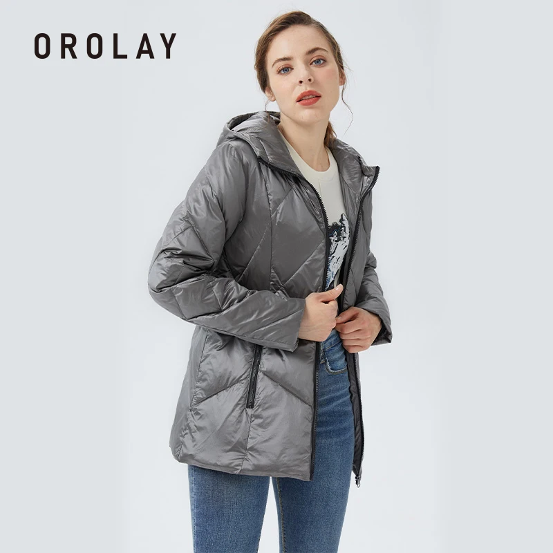 

Orolay Women's Winter Puffer Down Coat Mid-Length Diamond Quilted Jacket with Hood