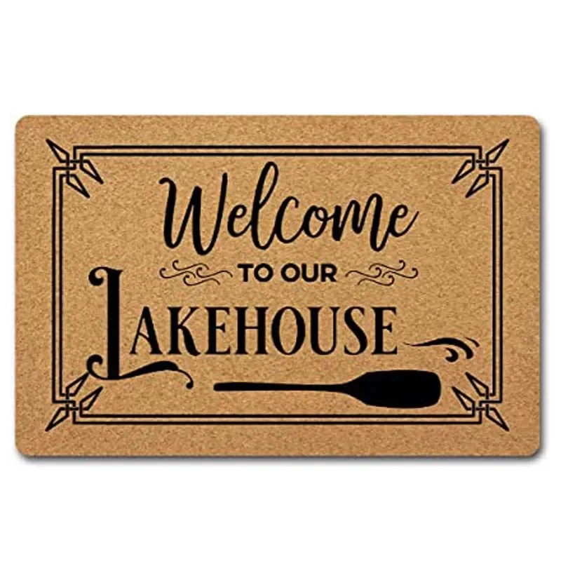 

Funny Welcome Doormat Hello Door Mats Welcome To Our Lakehouse Area Rugs Anti-Slip Flannel Doormats Front Porch Decor Rugs Non-s