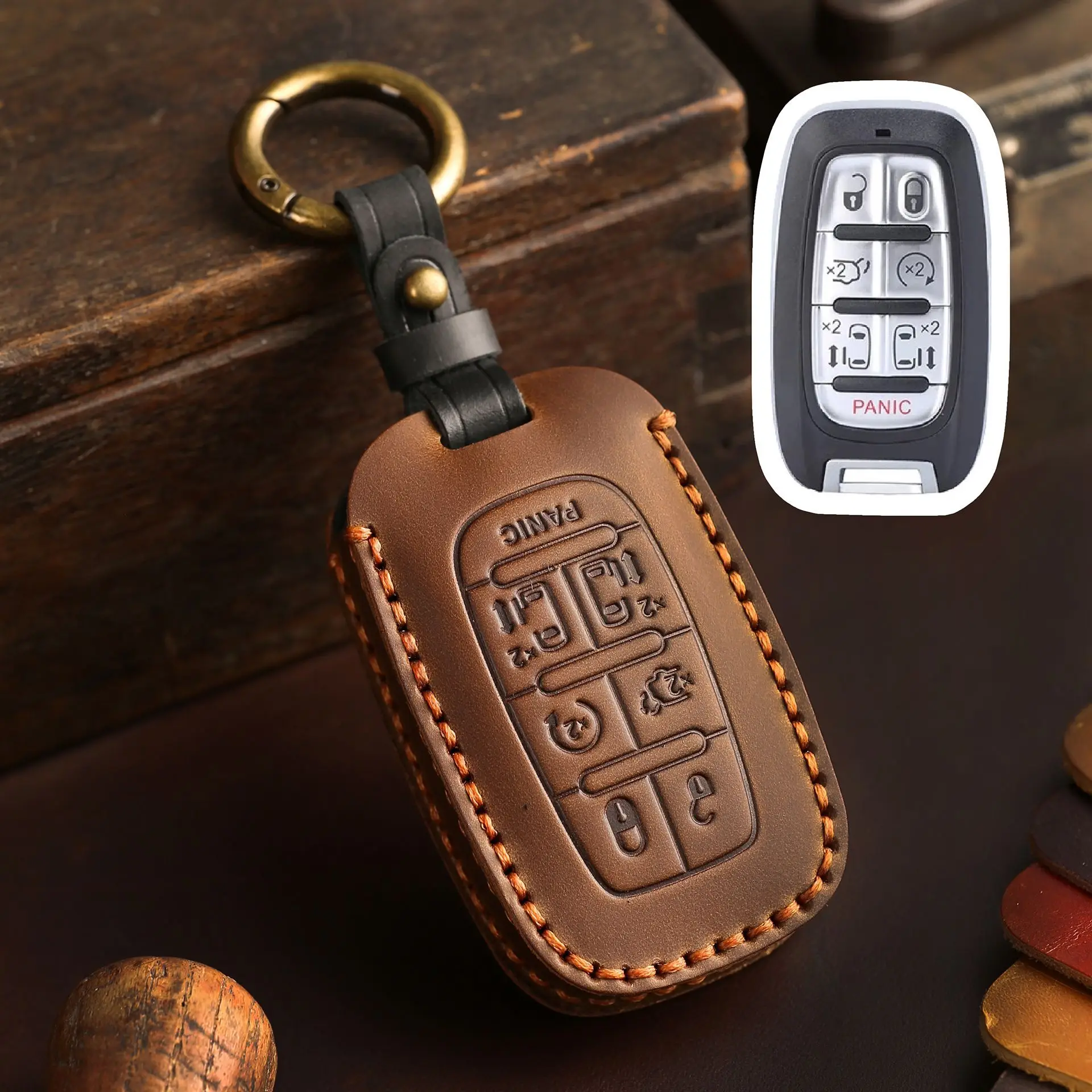 Genuine Leather for Chrysler Pacifica Voyager 5 7 Button Car Key Case Cover Fob Chain PHEV Business Key Holder Keychain Housing
Genuine Leather for Chrysler Pacifica Voyager 5 7 Button Car Key Case Cover Fob Chain PHEV Business Key Holder Keychain Housing