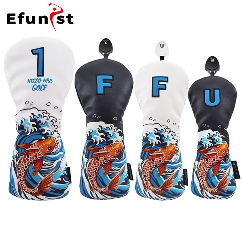 Golf Wood Cover Koi Pattern Driver Fairway Hybrid Protector Head Cover PU Leather Soft Durable Golf Club Covers Waterproof Golf Wood Cover Koi Pattern Driver Fairway Hybrid Protector Head Cover PU Leather Soft Durable Golf Club Covers Waterproof