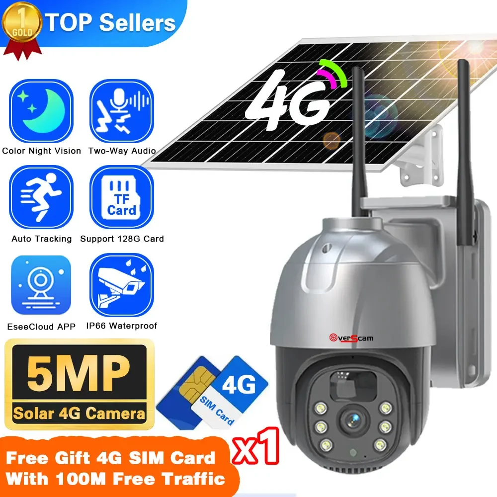

5MP 4G Solar Camera PTZ Wireless Video Surveillance Outdoor PIR Human Detection Audio Wifi Sim Card Battery CCTV Security Camera
