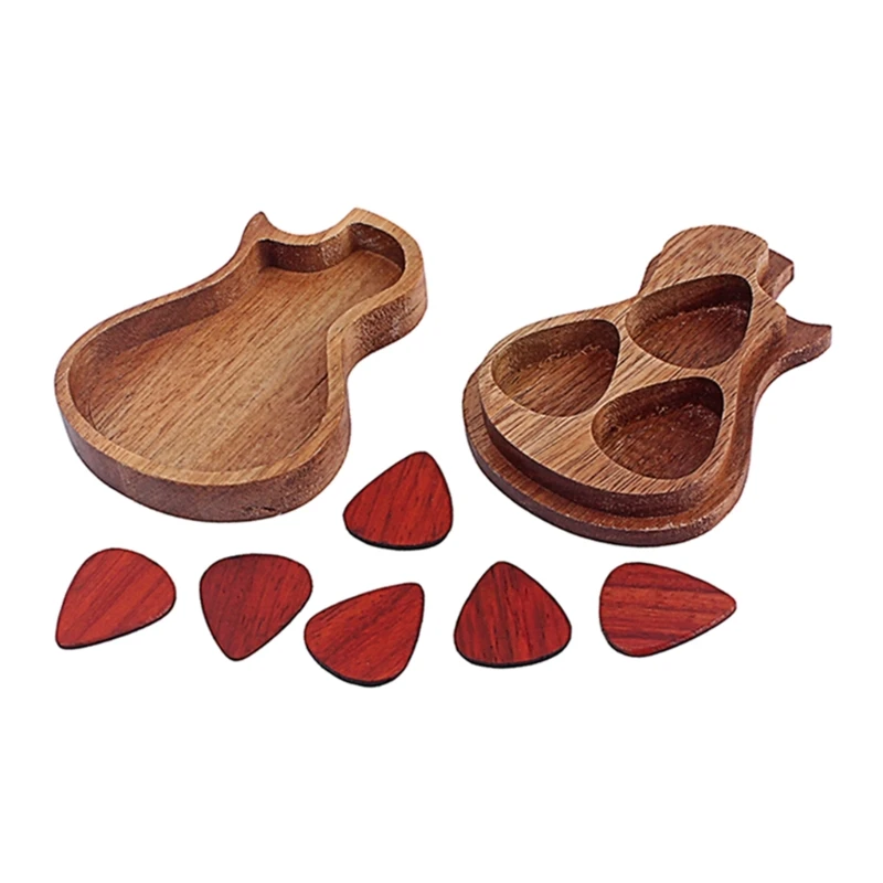 

Wood Guitar Pick Box Picks Case Delicate Surfaces Guitar Picks Container for Guitarist Music Lovers with 6 Pieces Picks
