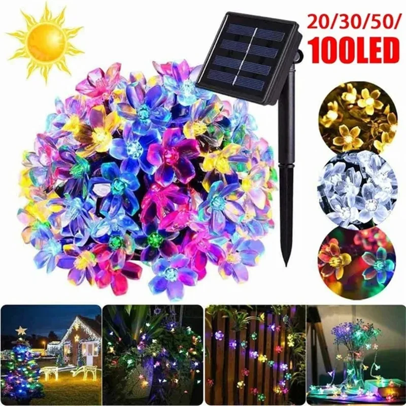 200/100/50/30/20LED Outdoor Courtyard Solar Fairy Lights Cherry Blossoms Solar String Lights Christmas Decorative Lighting Lamp 200/100/50/30/20LED Outdoor Courtyard Solar Fairy Lights Cherry Blossoms Solar String Lights Christmas Decorative Lighting Lamp