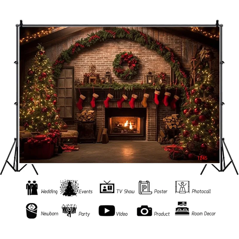 

SHUOZHIKE Christmas Day Fireplace Photography Backdrops New Year Candy Chimneys Snowflake Window Studio Background WW-44