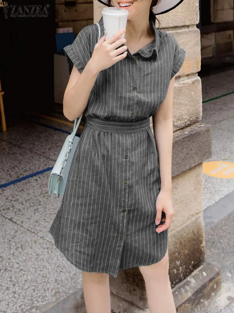 2023 ZANZEA Stylish Women Shirt Dress Casual Work OL Knee-length Vestido Belted Summer Lapel Neck Short Sleeve Stripe Sundress
2023 ZANZEA Stylish Women Shirt Dress Casual Work OL Knee-length Vestido Belted Summer Lapel Neck Short Sleeve Stripe Sundress