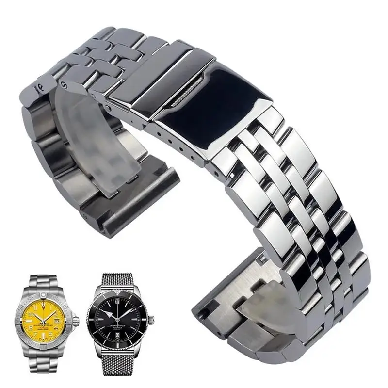 

HAODEE 20mm 22mm 24mm Silver Stainless Steel Watch Strap Metal WatchBands For Breitling Premier Avenger Super Ocean Wrist