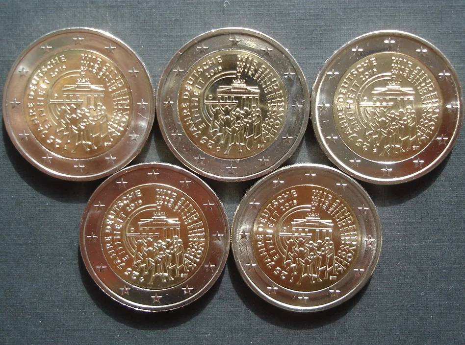 

Germany 2015 Commemorative Coin 25 Th Anniversary of German Unification Adfgj Marked Five Pieces 2 Euro UNC Brand New