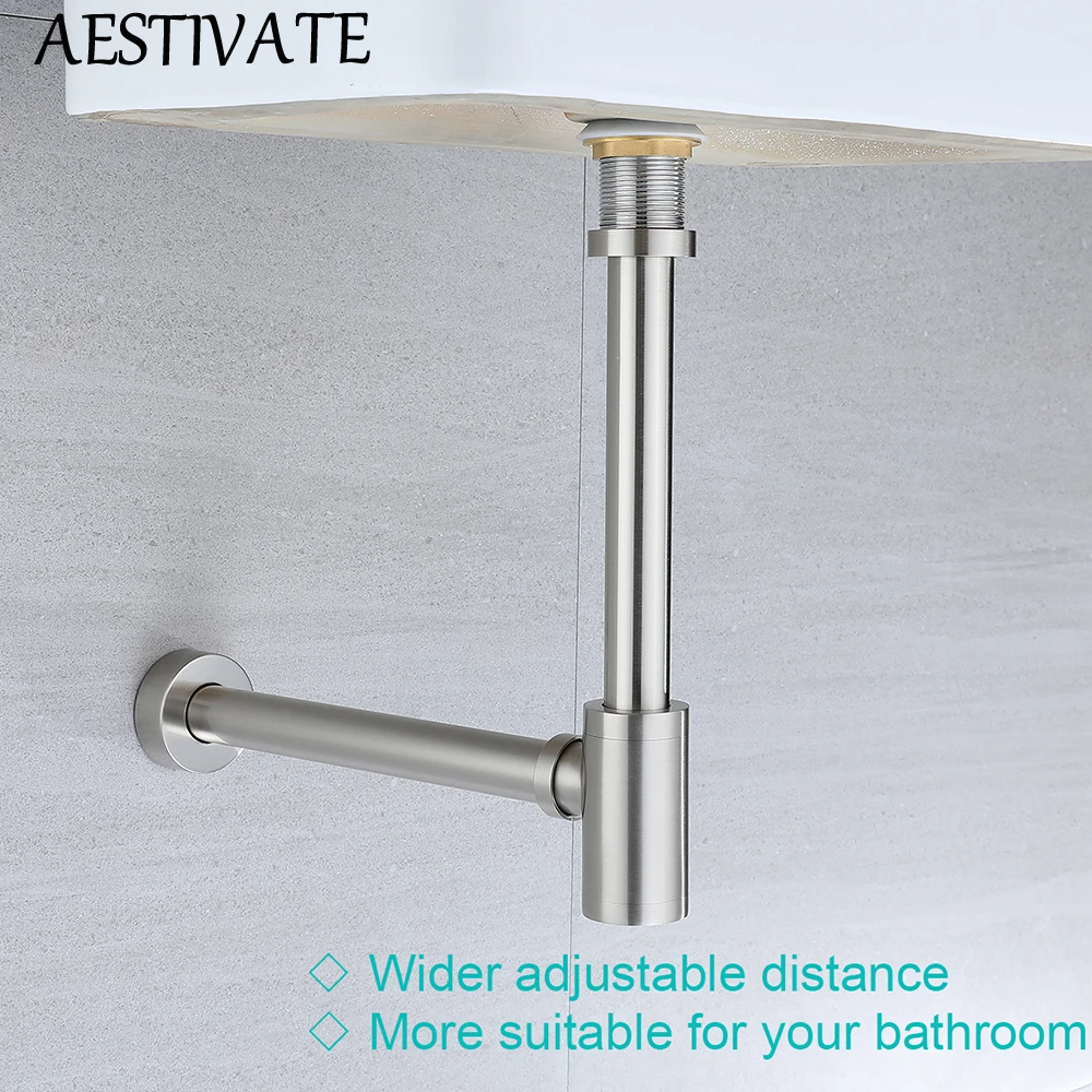 

Basin Bottle Trap Brass Bathroom Sink Siphon Drains With Pop Up Drain Brushed Nickel P-TRAP Pipe Waste With Or Without Overflow