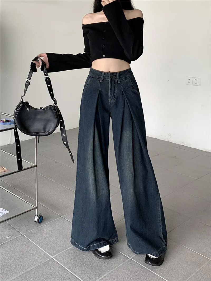 Washed Denim Wide Leg Jeans For Women's Autumn Wear Pleated Pants High Waisted Jeans Loose Mop Pants
Washed Denim Wide Leg Jeans For Women's Autumn Wear Pleated Pants High Waisted Jeans Loose Mop Pants