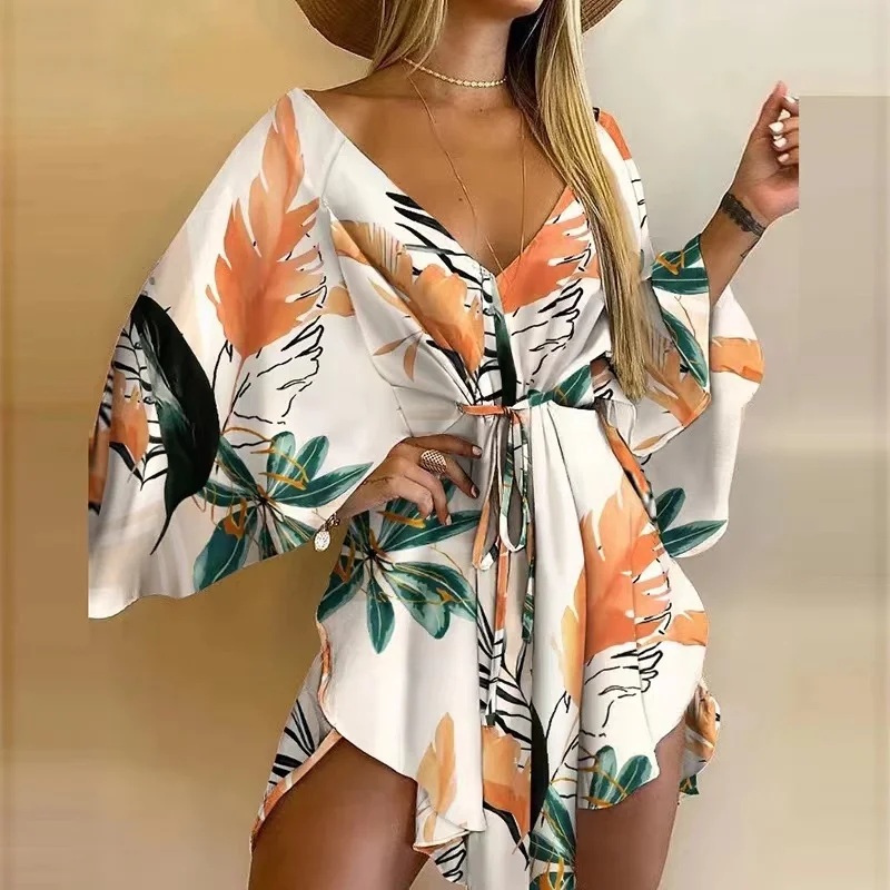 2023 New Summer Beach Elegant Women Dresses Sexy V Neck Lace-up Floral Print Mini Dress Casual Flared Sleeves Ladies Party Dress
2023 New Summer Beach Elegant Women Dresses Sexy V Neck Lace-up Floral Print Mini Dress Casual Flared Sleeves Ladies Party Dress