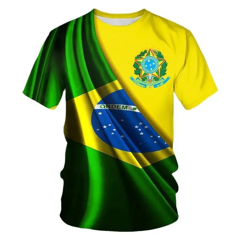 

New Brazilian Summer Men's 3D Printed T-shirt Brazil National Emblem Flag Casual T-shirt O Collar Loose Short Sleeve Large Size