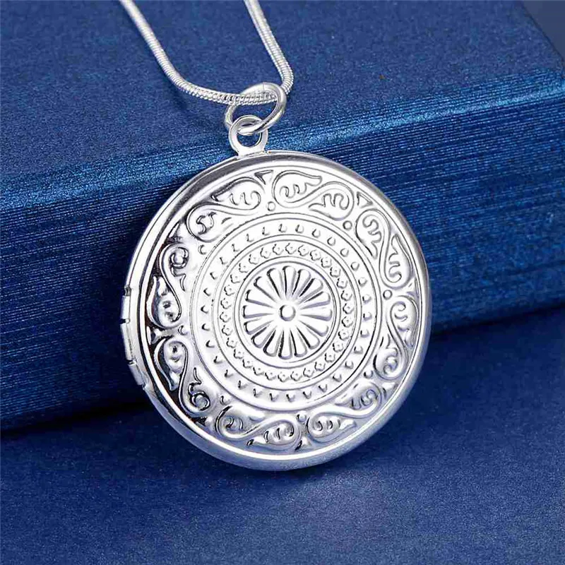 

925 Stamp Silver Color Necklace for Woman Charm Classical Round Pendant 18 Inches Gift Lady Wedding Party Fashion Jewelry