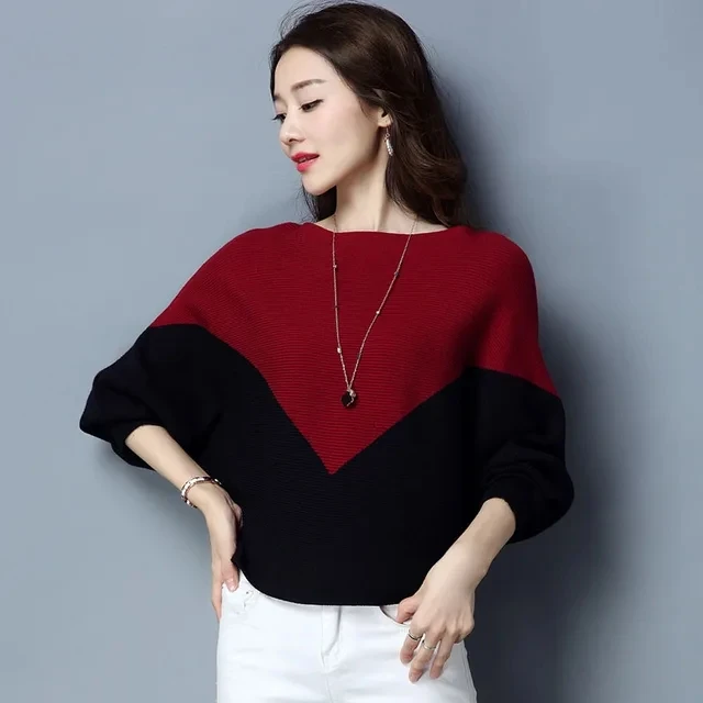 

Women Sweater Loose Pullover Knitted Cotton Batwing Sleeve Knit Top Autumn Sweaters Pull Casual Ladies Bat Sleeve Jumper Tops