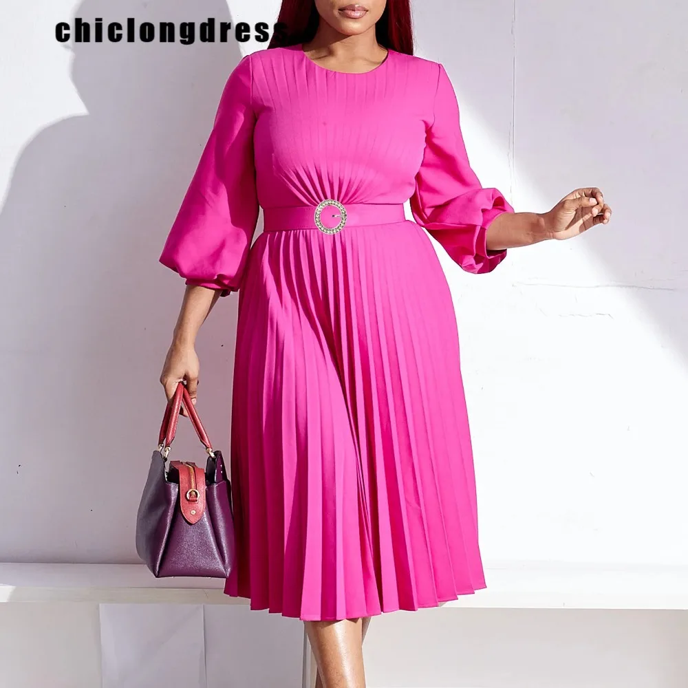 Women's Lantern Sleeve Pleated Dress, Elegant, Office, Ladies, Belt, A-line, Fashion, Autumn, 2024 
Women's Lantern Sleeve Pleated Dress, Elegant, Office, Ladies, Belt, A-line, Fashion, Autumn, 2024