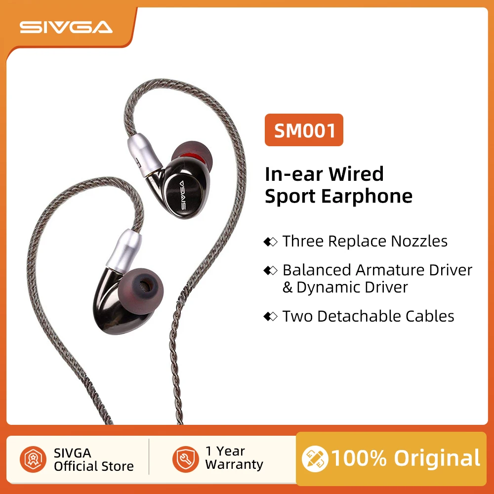SIVGA SM001 Dual Drivers Wired Sport Earphones Hi-Fi Stereo Noise Cancelling Earbuds with 3 replace nozzles + 2 Detachable MMCX
SIVGA SM001 Dual Drivers Wired Sport Earphones Hi-Fi Stereo Noise Cancelling Earbuds with 3 replace nozzles + 2 Detachable MMCX
