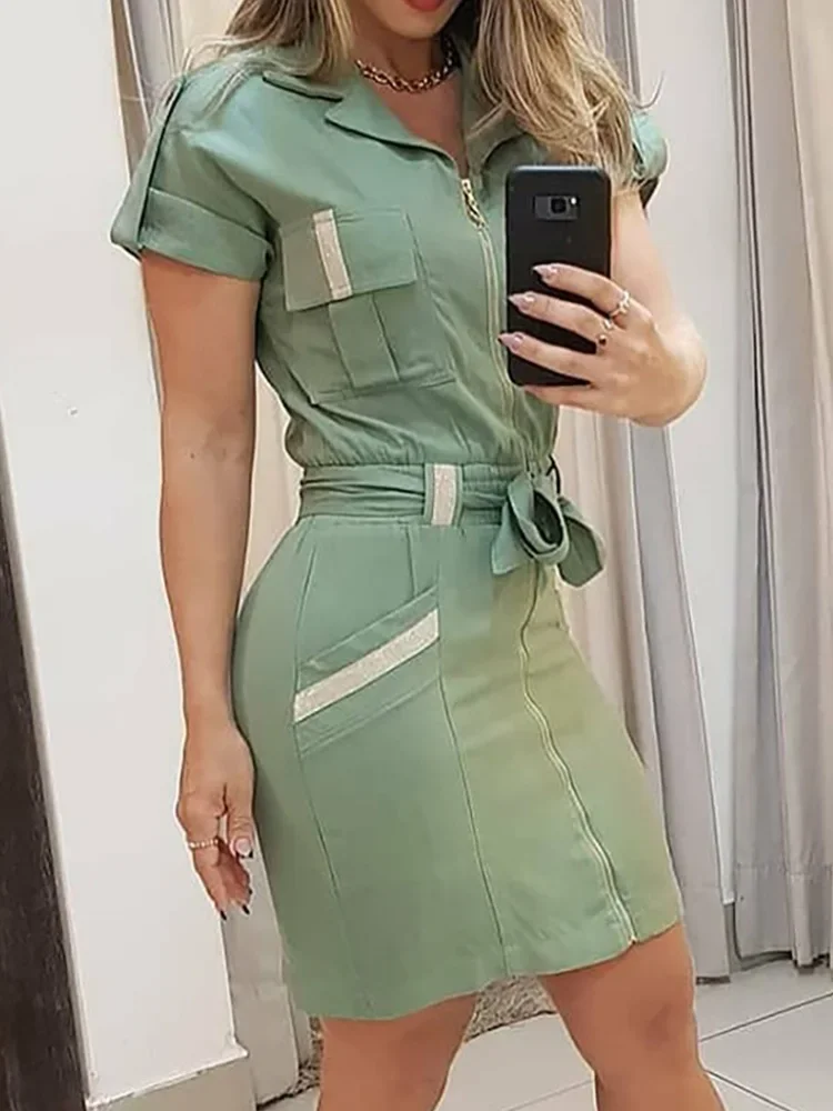 Striped Colorblock Zip Front Shirt Workwear Women Short Sleeve Casual Daily Summer Dress
Striped Colorblock Zip Front Shirt Workwear Women Short Sleeve Casual Daily Summer Dress