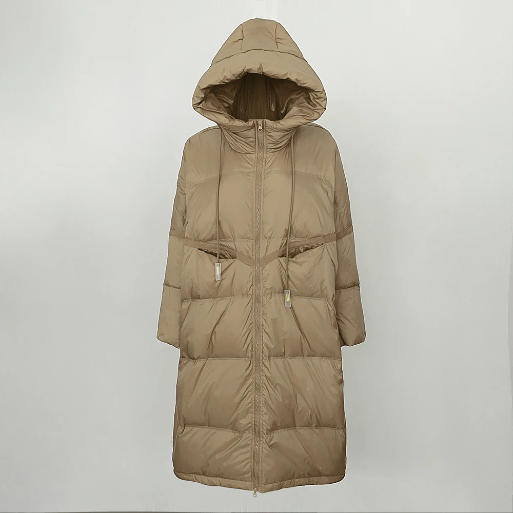 

New 2024 Women 90% White Duck Down Jacket Hooded Loose Oversize Long Puffer Coat Autumn Winter Warm Outwear Female Parkas