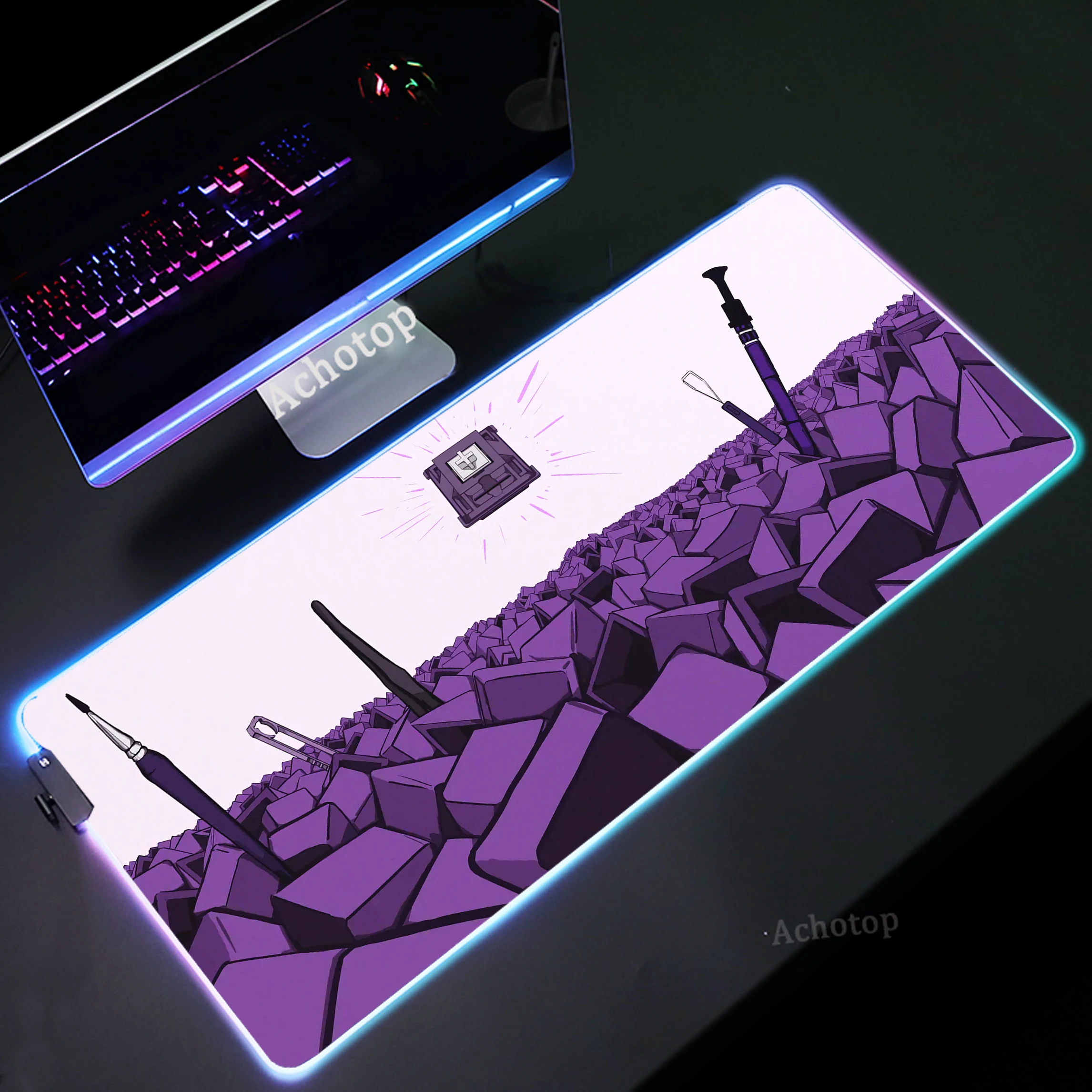 

Keycaps RGB Mouse Pad XXL Computer Mousepad LED Backlit Rubber Keyboard Pads Gaming Accessories Mouse Mat 90x40cm Large Deskmat