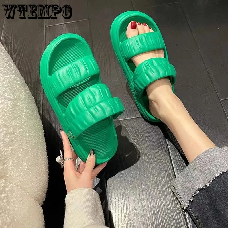 WTEMPO женские летние босоножки для помещений, модные новые пляжные босоножки двойного назначения с мягкой нескользящей подошвой на плоской подошве, Прямая поставка
WTEMPO женские летние босоножки для помещений, модные новые пляжные босоножки двойного назначения с мягкой нескользящей подошвой на плоской подошве, Прямая поставка