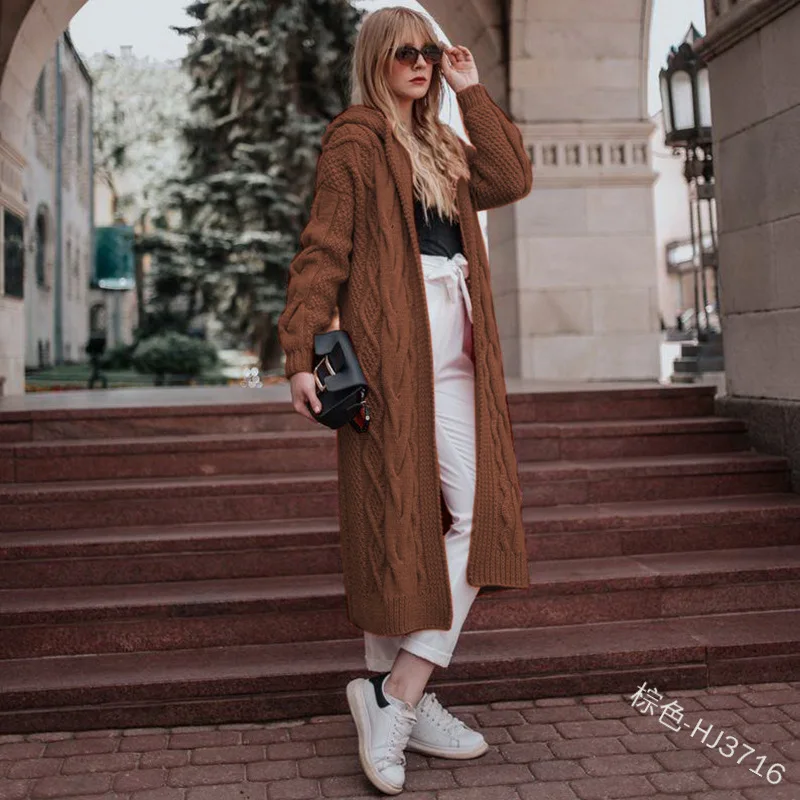 

S-5XL Autumn Winter Knitted Loose Poncho Out Streetwear Women Cardigan Knitwear With Hooded Long Sleeves Twists Sweater