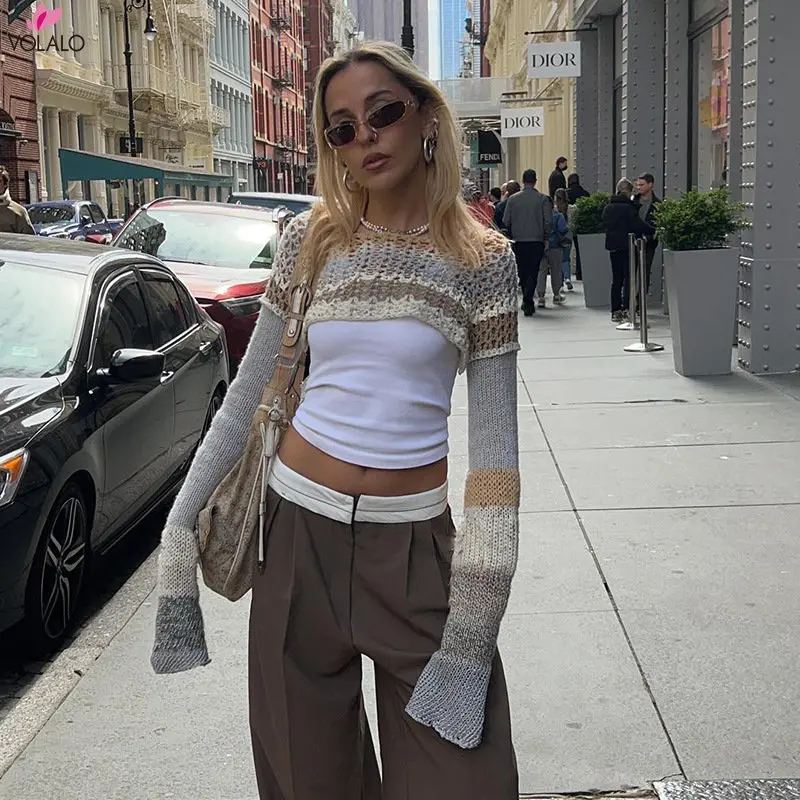 VOLALO Y2K Hollow Out Crop Top Knitted Retro Long Sleeve T Shirt Women Summer Sun Protection Breathable Cardigans Patched Tee
VOLALO Y2K Hollow Out Crop Top Knitted Retro Long Sleeve T Shirt Women Summer Sun Protection Breathable Cardigans Patched Tee