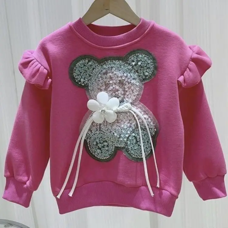 

Children's Sequined Watermelon Red Cherry Blossom Powder Thin Hoodies Color Changing Girls Little Bear Rabbit Sweater