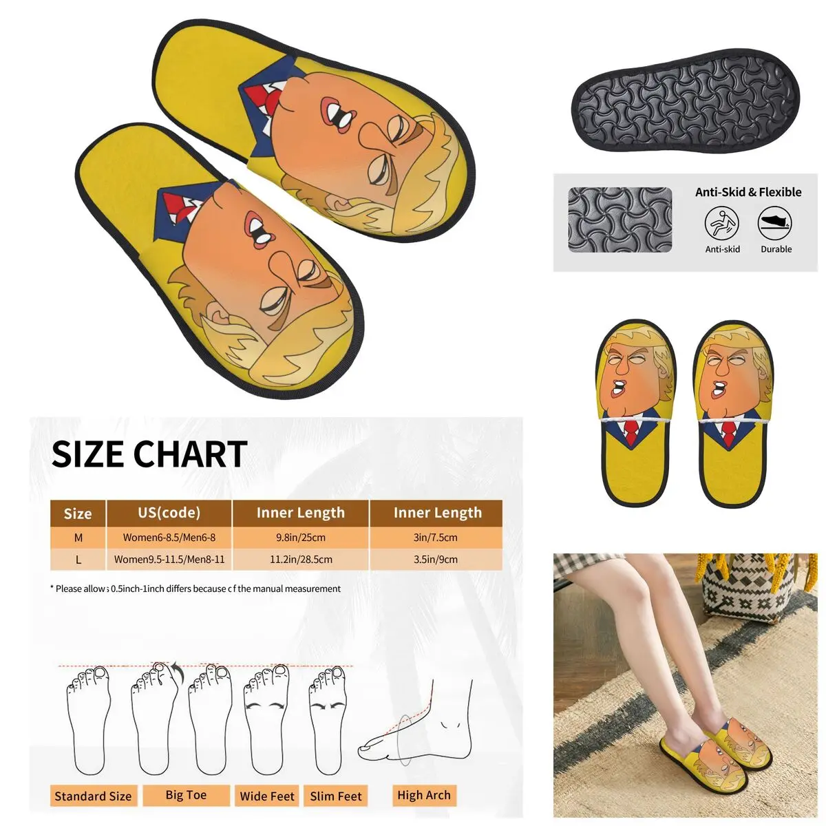 

Donald Trump Cartoon Men Women Furry slippers,Cosy printing pantoufle homme Home slippers